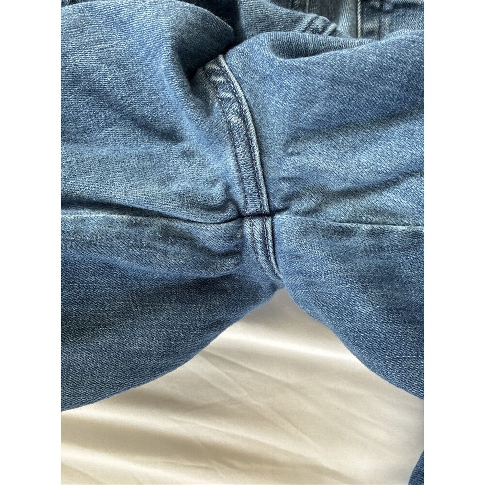 7 For All Mankind Raw Hem Straight Leg Jeans Women Size 33 Cut 28" L Blue Grunge - Picture 13 of 16